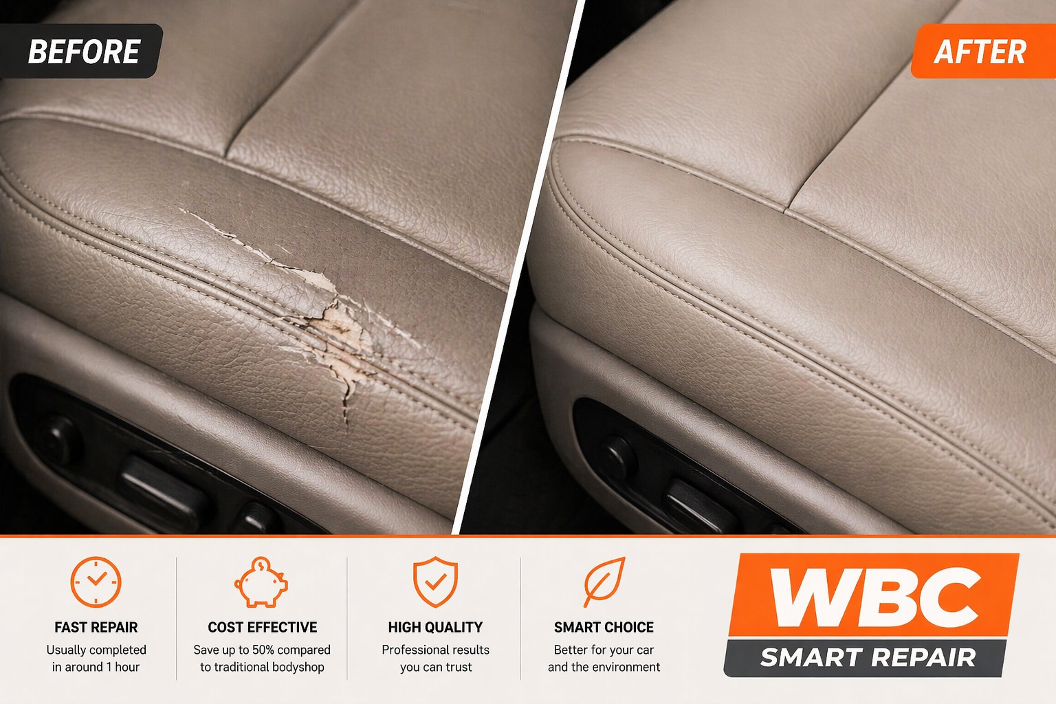 Leather repair before and after