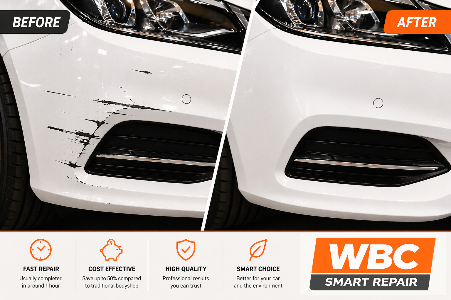 Smart repair bumper before and after